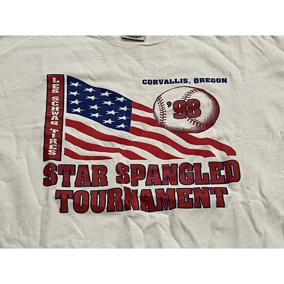 Vtg 90s Oneita Star Spangled Tournament Corvalis Oregon Baseball Tshirt Size XL - Picture 4 of 8